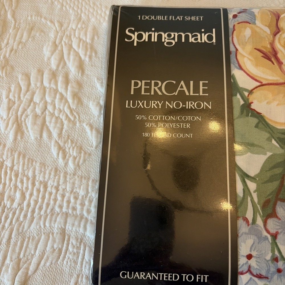 Vintage Springmaid Double Flat Sheet Marietta Floral Rose Pink Blue Percale New - Picture 2 of 3